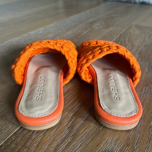SHEKUDO Amaro Knit Strap Slide Sandal in Tangerine - Picture 8 of 11